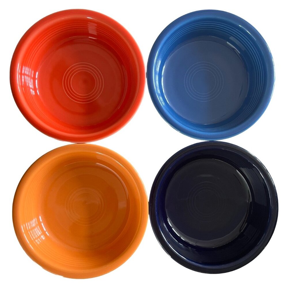 FiestaWare Set 4 Shallow Fiesta Soup Cereal Bowls Embossed Logo HLC USA 7"